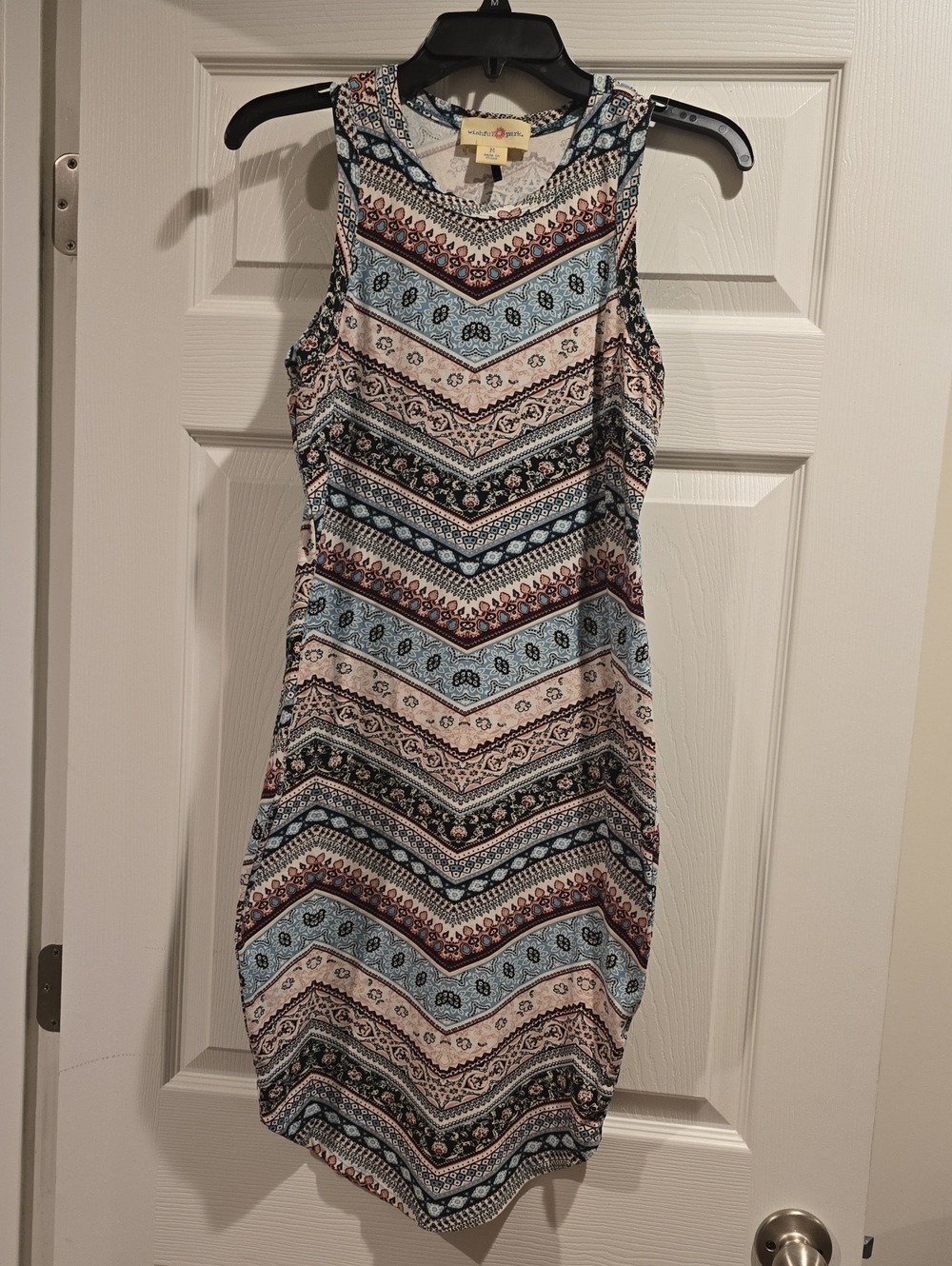Wishful Park Chevron Tank Midi Dress in Blue, Cream & Black